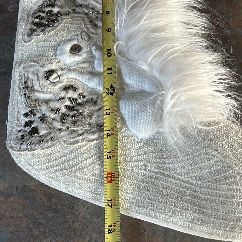 Pottery barn Woodland White Squirrel Christmas Stocking Sequins Faux Fur